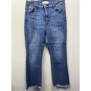 Rustic Rack Striped Denim jeans Junior size 13/30 Ripped Destroyed Faded Raw Hem